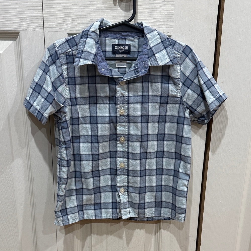 OshKosh B'gosh Navy and White Plaid Button Down Shirt 4T